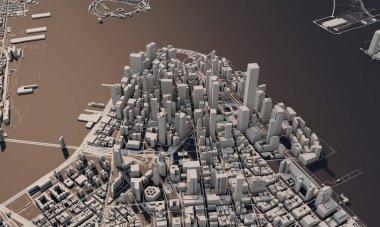 New York şehir haritası 3D görüntüleme. Hava uydu görüntüsü.