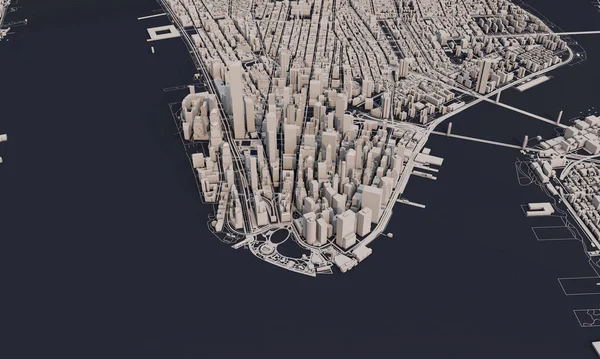 Nueva York mapa de la ciudad 3D Rendering. Vista aérea por satélite . — Foto de Stock