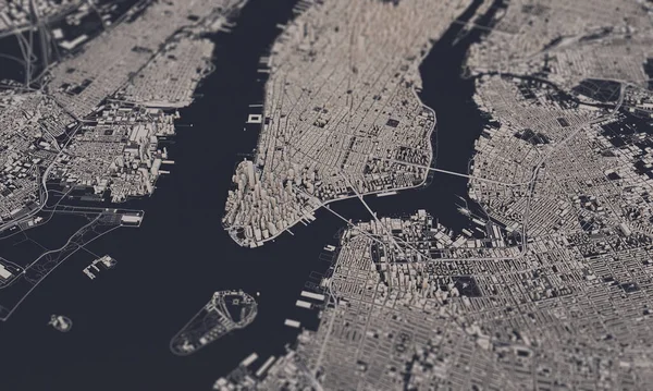 New York Stadtplan 3D Rendering. Satellitenbild aus der Luft. — Stockfoto