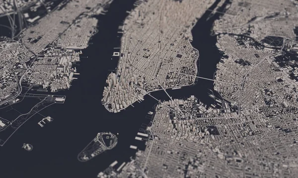 New York şehir haritası 3D görüntüleme. Hava uydu görüntüsü.