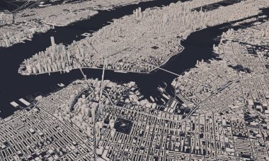 New York şehir haritası 3D görüntüleme. Hava uydu görüntüsü.