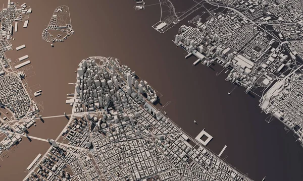 New York Stadtplan 3D Rendering. Satellitenbild aus der Luft. — Stockfoto