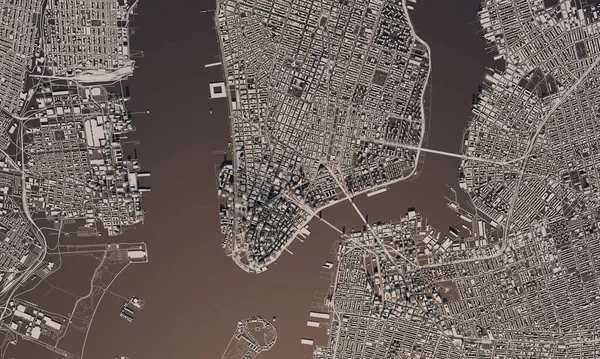 Nueva York mapa de la ciudad 3D Rendering. Vista aérea por satélite . — Foto de Stock