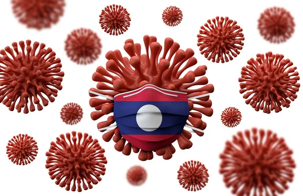 Laos flag protective mask on a virus bacteria. 3D Render — Stock Photo, Image