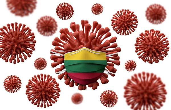 Litwa umieszcza maskę ochronną na bakterii wirusowej. 3d Renderowanie — Zdjęcie stockowe