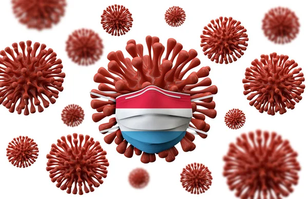 Luxembourg flag protective mask on a virus bacteria. 3D Render — Stock Photo, Image
