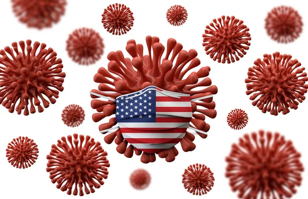 США отмечают защитную маску на вирусных бактериях. 3D Render — стоковое фото