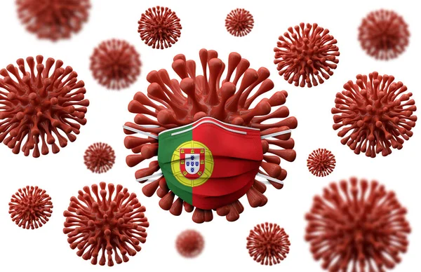 Португалия отмечает защитную маску на вирусных бактериях. 3D Render — стоковое фото
