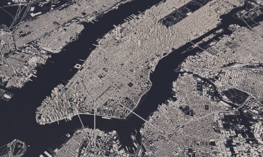 New York şehir haritası 3D görüntüleme. Hava uydu görüntüsü.