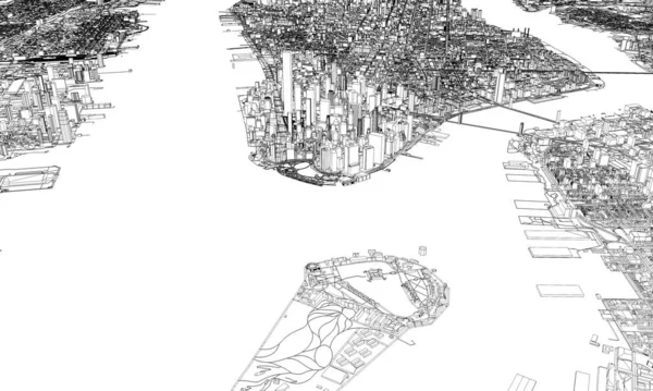 Plan de la ville de New York style plan minimal. Rendu 3D — Photo