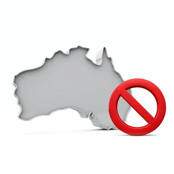 Australien-Karte mit rotem Einreisewarnschild. 3D-Darstellung — Stockfoto