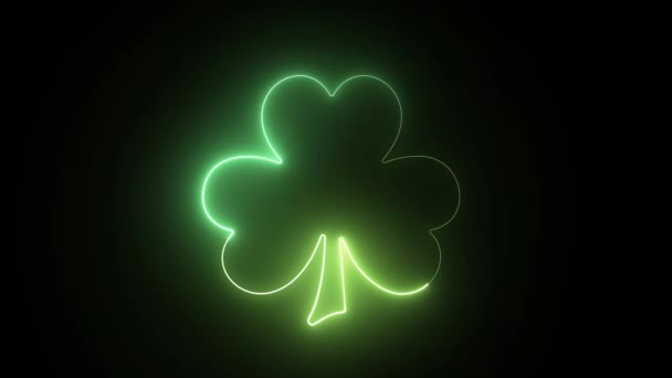 Leuchtende Neon Heiligen Patricks Tag Shamrock Hintergrund. 3D-Rendering — Stockvideo