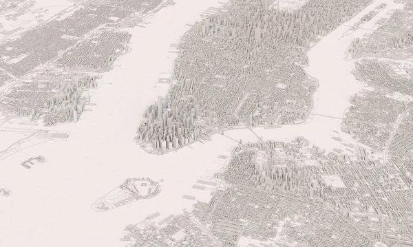 Vista aérea del mapa de Nueva York. diseño minimalista gris. Renderizado 3D — Foto de Stock