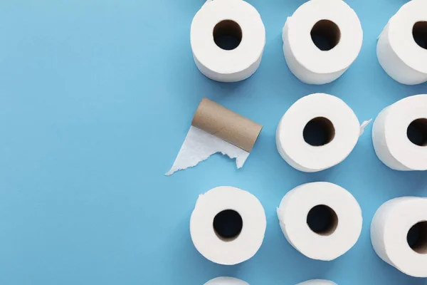 Töm använd toarulle bredvid en full rulle toalettpapper — Stockfoto