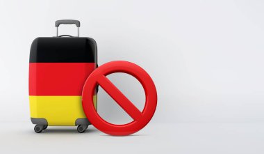 Giriş işareti olmayan Almanya bayrağı valizi. Seyahat yasağı konsepti. 3B Hazırlama