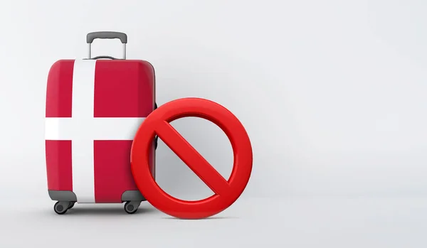 Koffer mit dänischer Flagge ohne Einreisezeichen. Reiseverbote. 3d Render — Stockfoto