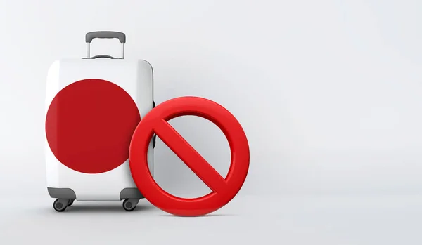 Maleta de bandera de Japón sin señal de entrada. Concepto de prohibición de viaje. Renderizado 3D — Foto de Stock