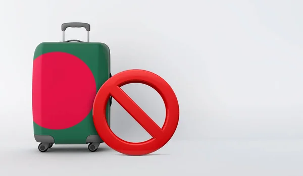 Maleta de bandera de Bangladesh sin señal de entrada. Concepto de prohibición de viaje. Renderizado 3D — Foto de Stock