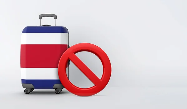 Maleta de bandera de Costa Rica sin señal de entrada. Concepto de prohibición de viaje. Renderizado 3D — Foto de Stock