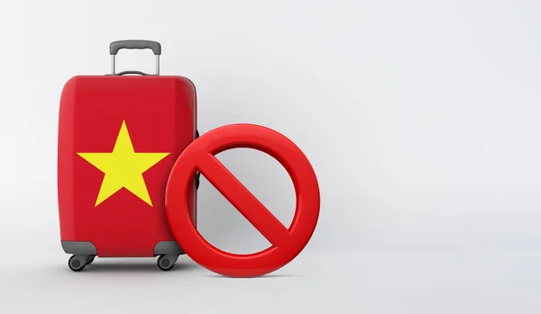 Vietnamský vlajkový kufr bez vstupního znaku. Koncept zákazu cestování. 3D vykreslení — Stock fotografie