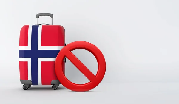 Valigia bandiera norvegese senza cartello d'ingresso. Concetto divieto di viaggio. Render 3D — Foto Stock
