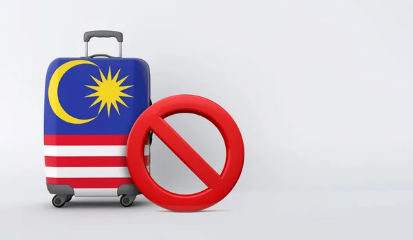 マレーシアの国旗のスーツケースは入場証なし。旅行禁止の概念。3Dレンダリング — ストック写真