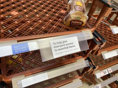 OXFORD, UK - March 16th 2020: Empty supermarket shelves at a local grocery store as people prepare for coronavirus lockdown
