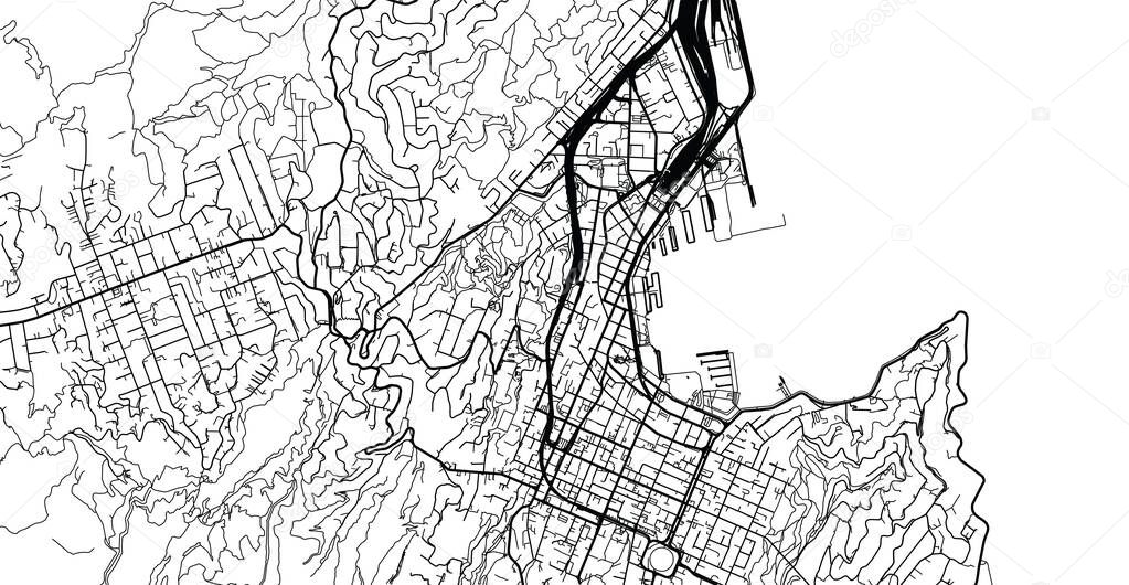 Urban vector city map of Wellington, New Zealand