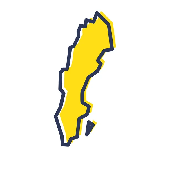 Mappa stilizzata semplice contorno giallo della Svezia — Vettoriale Stock