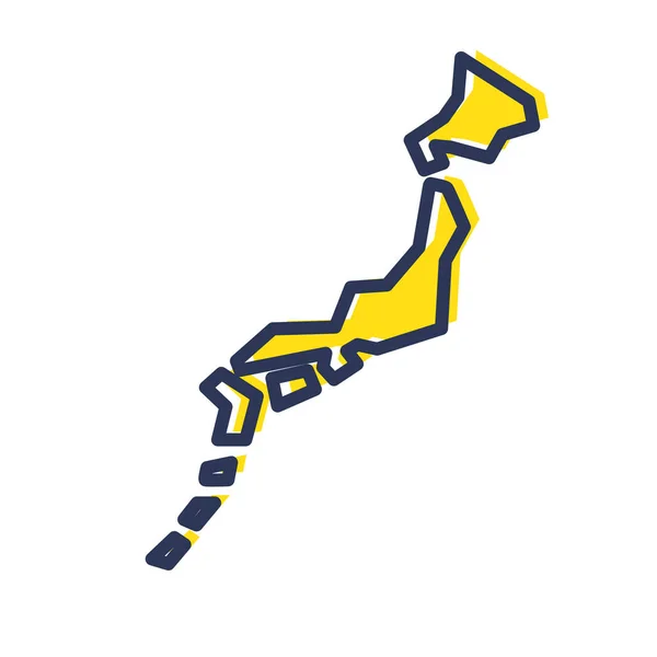 Mappa stilizzata semplice contorno giallo del Giappone — Vettoriale Stock
