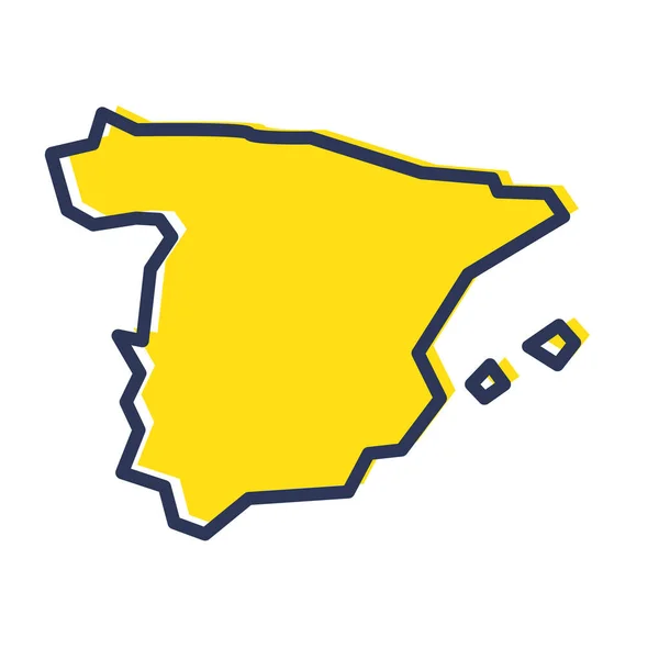Mappa stilizzata semplice contorno giallo della Spagna — Vettoriale Stock