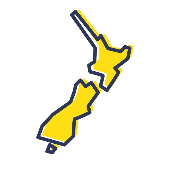 Mapa de contorno amarelo simples estilizado da Nova Zelândia — Vetor de Stock