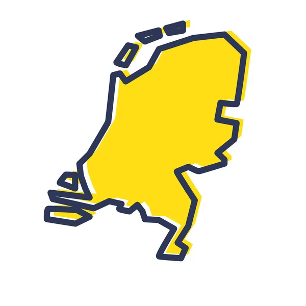 Mappa stilizzata semplice contorno giallo dei Paesi Bassi — Vettoriale Stock