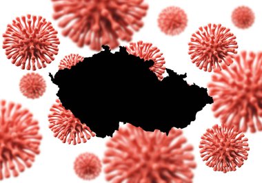 Czech Republic map over a scientific virus microbe background. 3D Rendering clipart