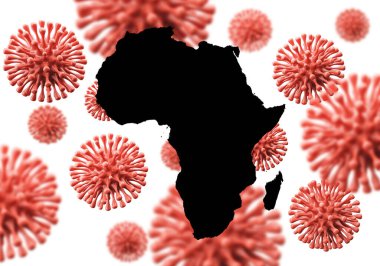 Afrika haritası bilimsel bir virüs mikrop arka planında. 3B Hazırlama
