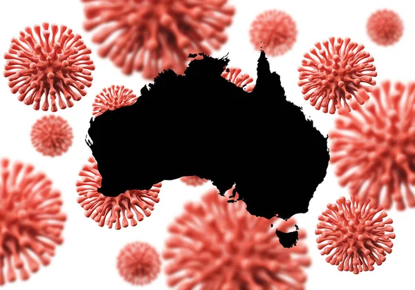Австралія мапа на тлі наукового вірусу. 3D Рендерінг — стокове фото