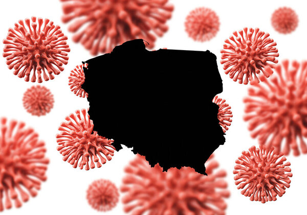 Poland map over a scientific virus microbe background. 3D Rendering