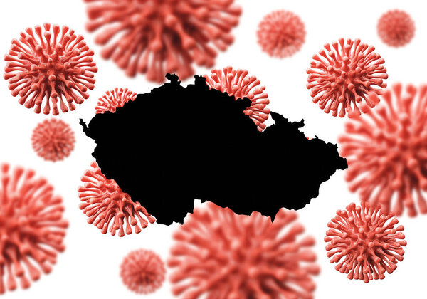 Czech Republic map over a scientific virus microbe background. 3D Rendering