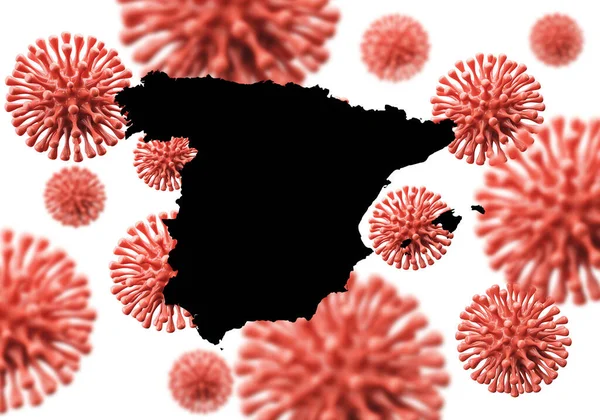 España mapea sobre un fondo de microbios del virus científico. Renderizado 3D —  Fotos de Stock