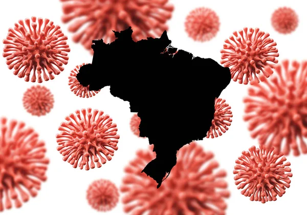 Brasilien-Karte über eine wissenschaftliche Virusmikrobe Hintergrund. 3D-Rendering — Stockfoto