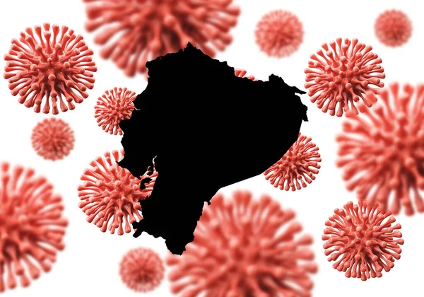 Ecuador map over a scientific virus microbe background. 3D Rendering