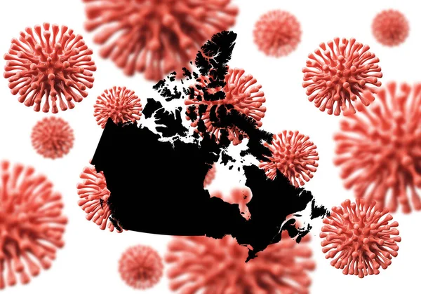 Canada kaart over een wetenschappelijke virus microbe achtergrond. 3D-weergave — Stockfoto