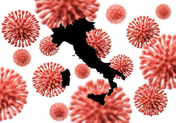 Italia mapea sobre un fondo de microbios del virus científico. Renderizado 3D — Foto de Stock
