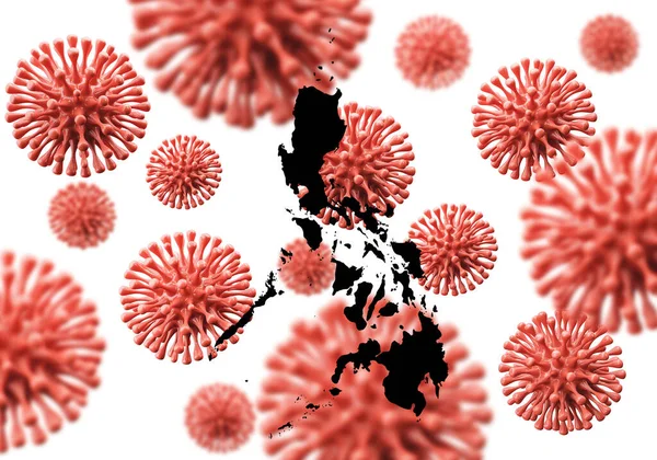 Filipinas mapean sobre un fondo de microbios del virus científico. Renderizado 3D — Foto de Stock