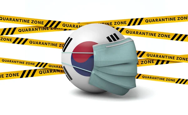 Dél-Korea zászló védő maszkkal. Új koronavírus koncepció. 3d Renderelés — Stock Fotó