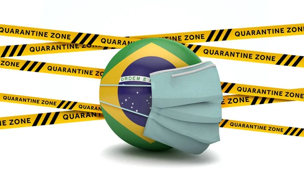 Бразильський прапор з захисною маскою обличчя. Новела про коронавірус. 3d Render — стокове фото