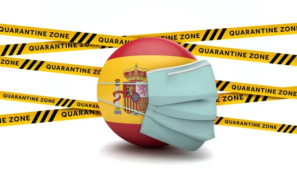 Spain flag with protective face mask. Novel coronavirus concept. 3D Render — ストック写真