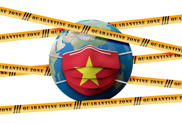 Vietnam vlag beschermende medische masker quarantaine zone. 3D-weergave — Stockfoto