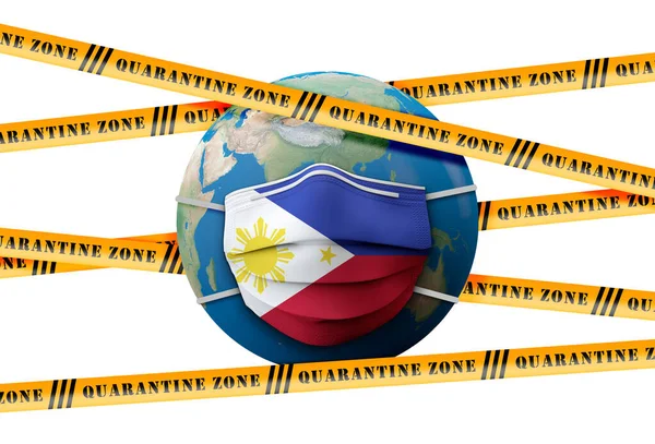 Filipiny flaga ochronny medyczny maska strefa kwarantanna. Renderowanie 3D — Zdjęcie stockowe