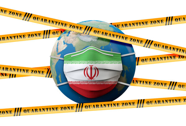 Иран обозначает карантинную зону защитной медицинской маски. 3D рендеринг
